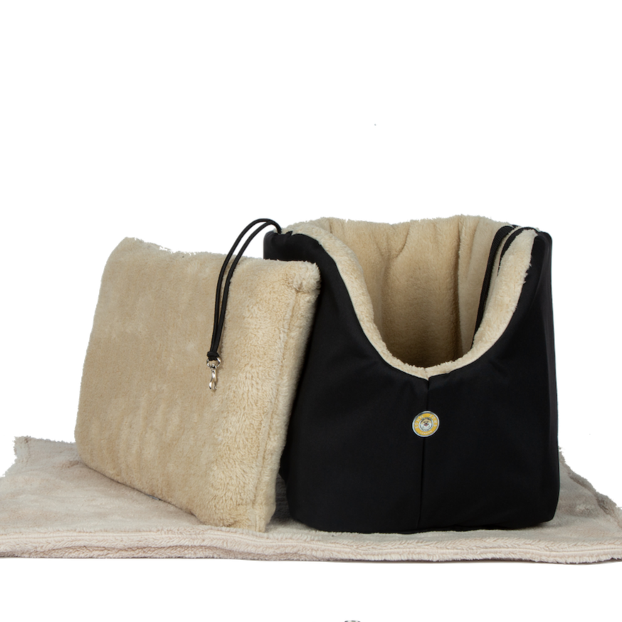 Dog Carrier Bag Rainy Bear Black and Beige by SohoPoms