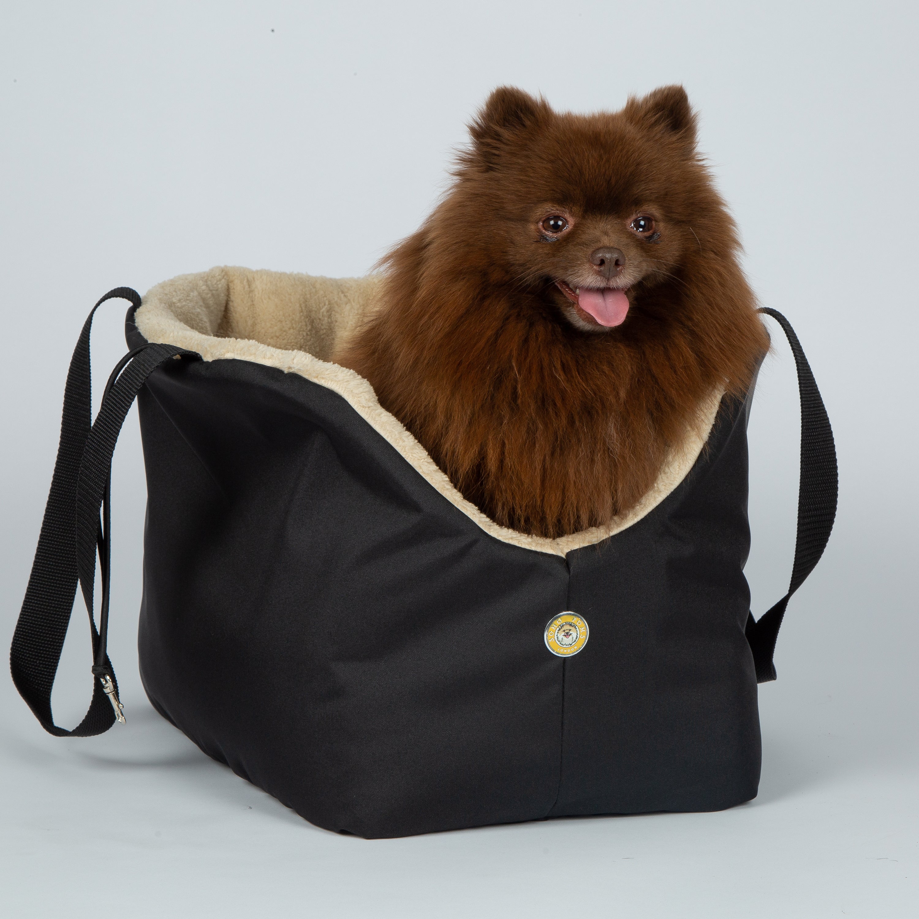 Soho Poms Rainy Bear Luxus Hundetragetasche in Schwarz und Beige