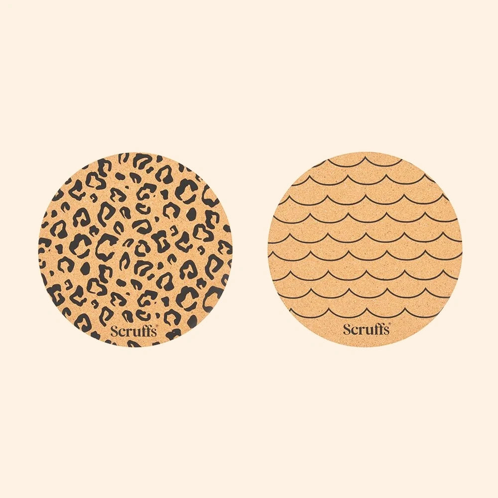 Set of 2 Cork Pet Placemats - 25cm - Wave & Leopard