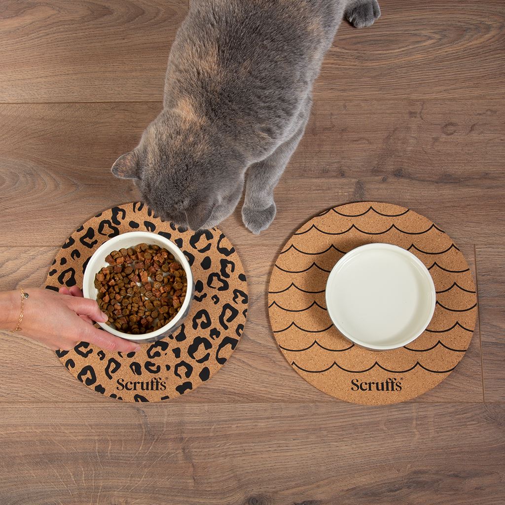 Set of 2 Cork Pet Placemats - 25cm - Wave & Leopard