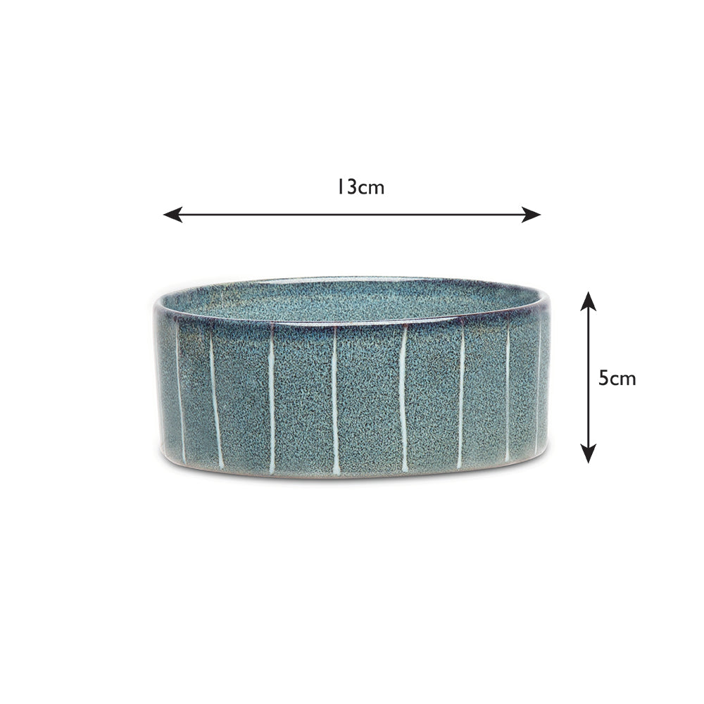 Reactive Glaze Dog Food Bowl - Pinstripe Grey