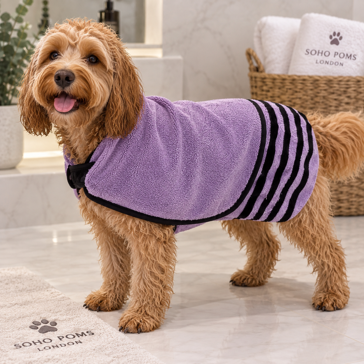 Soho Poms Wraparound Pet Bath Towel - Purple