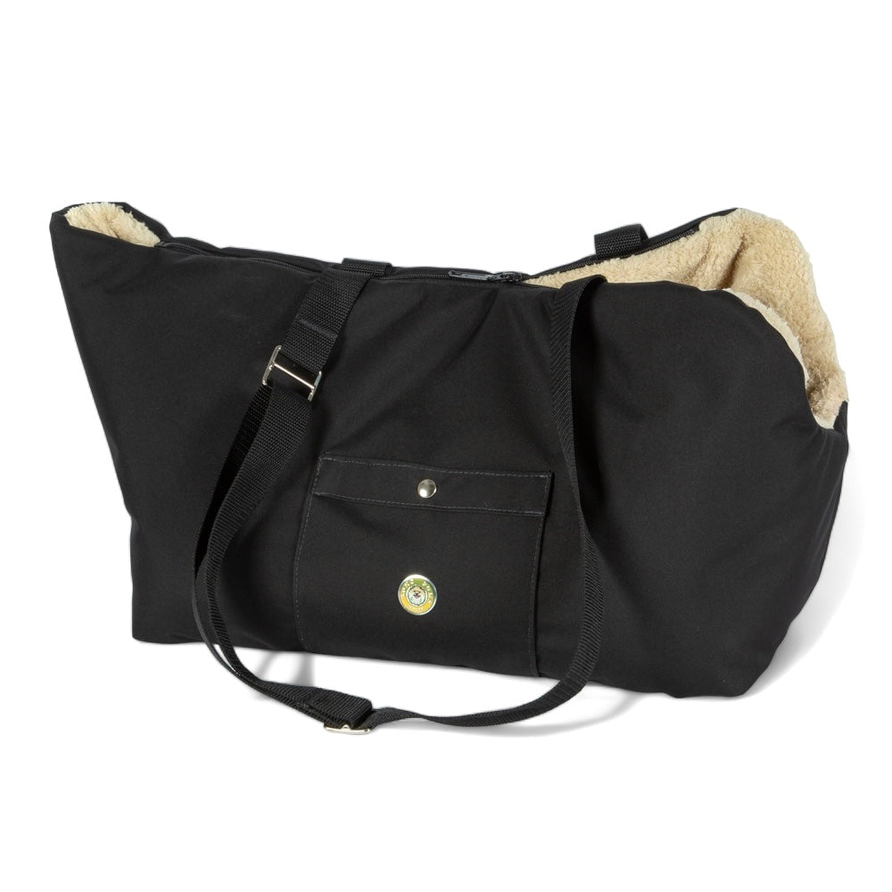 Soho Poms Luxury Rainy Bear Hundetragetasche mit Reißverschluss in Schwarz und Beige