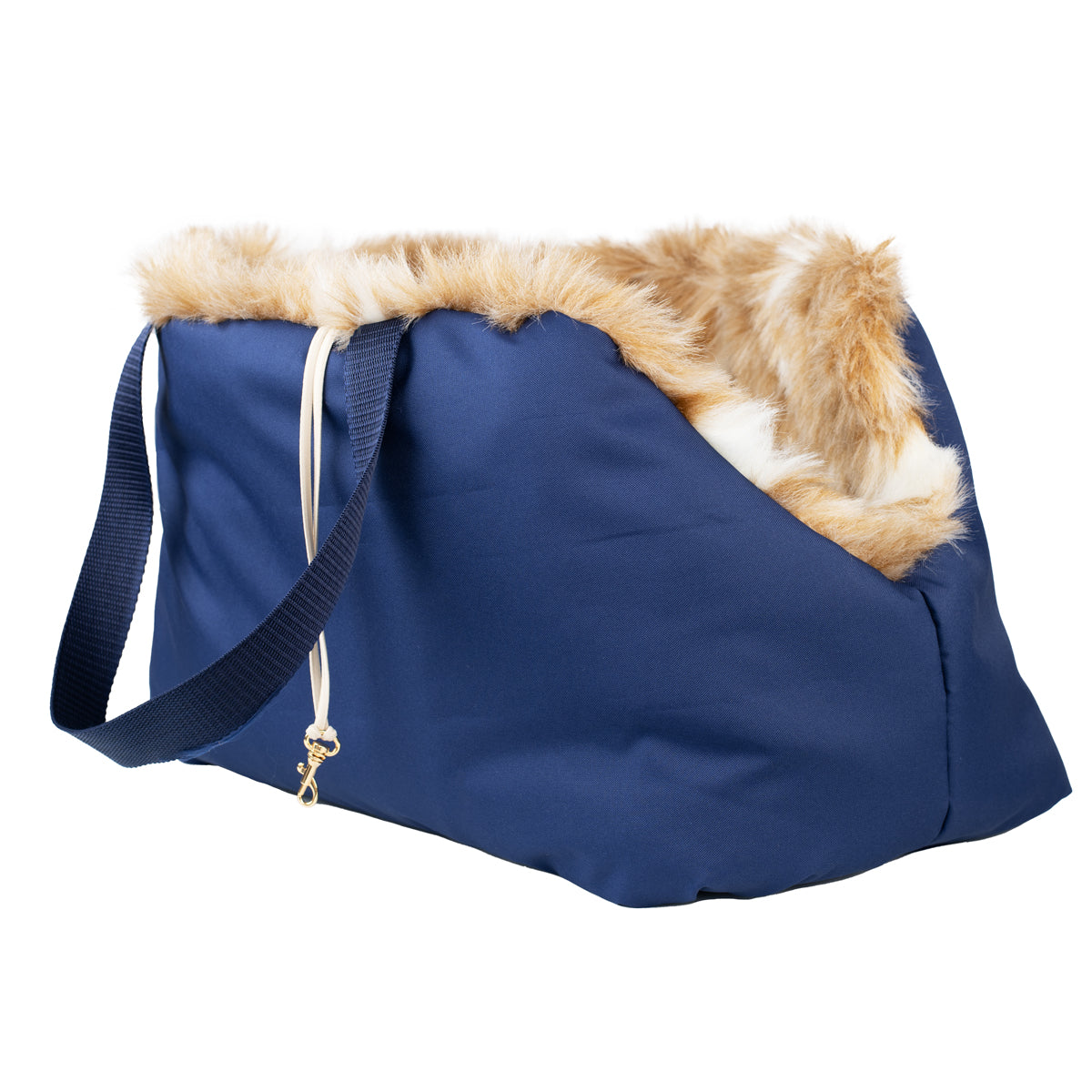 Soho Poms Coco Hundetragetasche in Blau mit Kunstfell in Beige