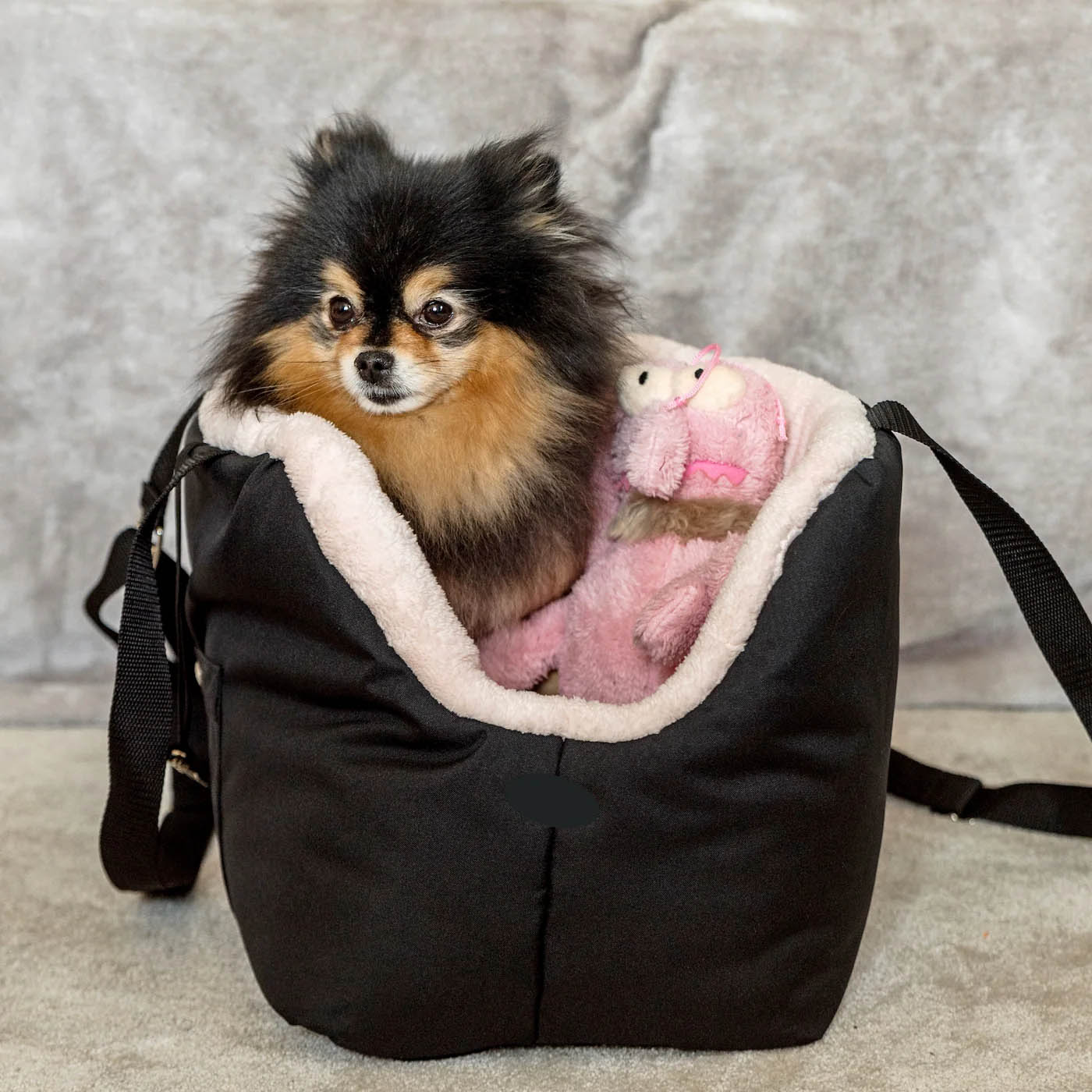 Soho Poms Rainy Bear Luxus Hundetragetasche in Schwarz und Beige
