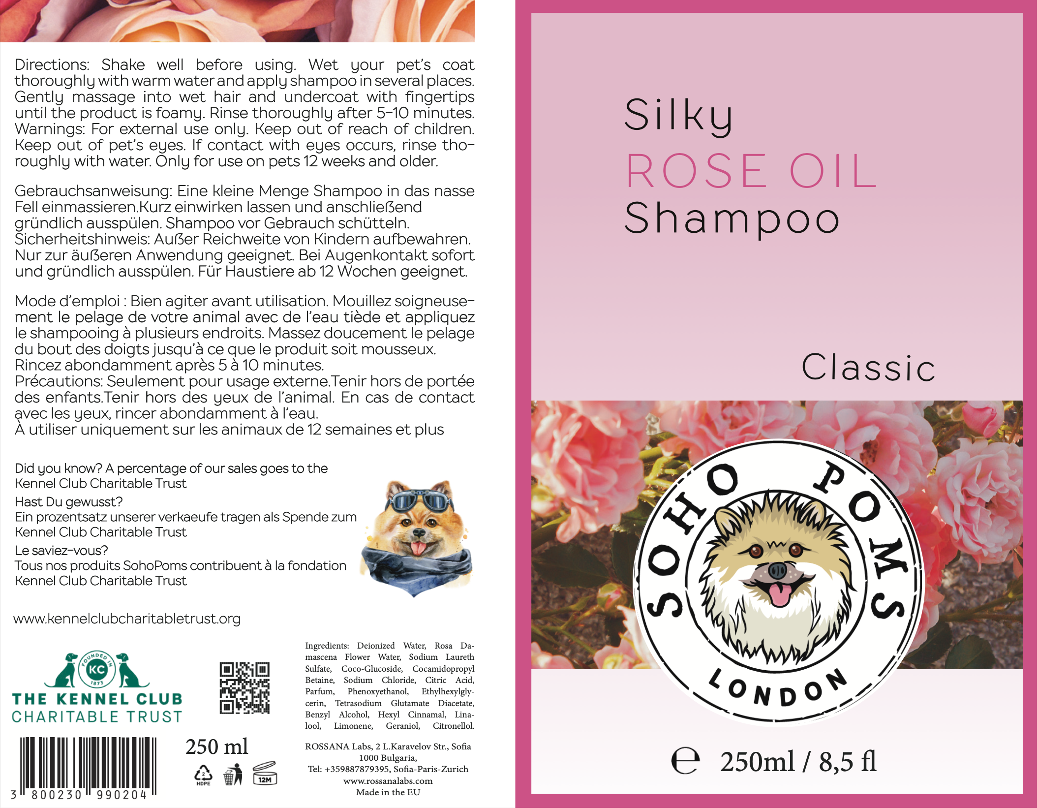 Dog Shampoo Rose Oil 250ml Classic/Sensitive/Filthy dog by SohoPoms