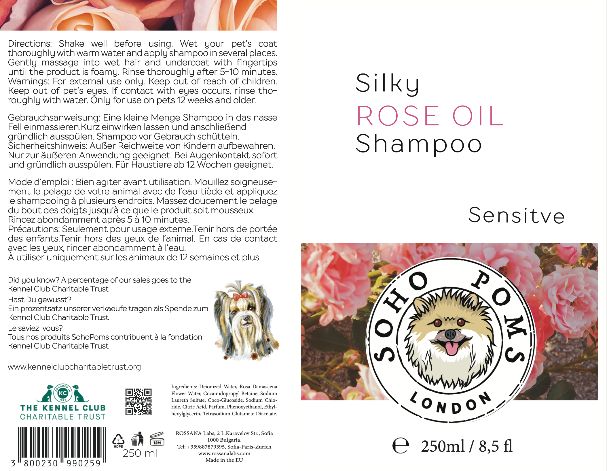 Dog Shampoo Rose Oil 250ml Classic/Sensitive/Filthy dog by SohoPoms