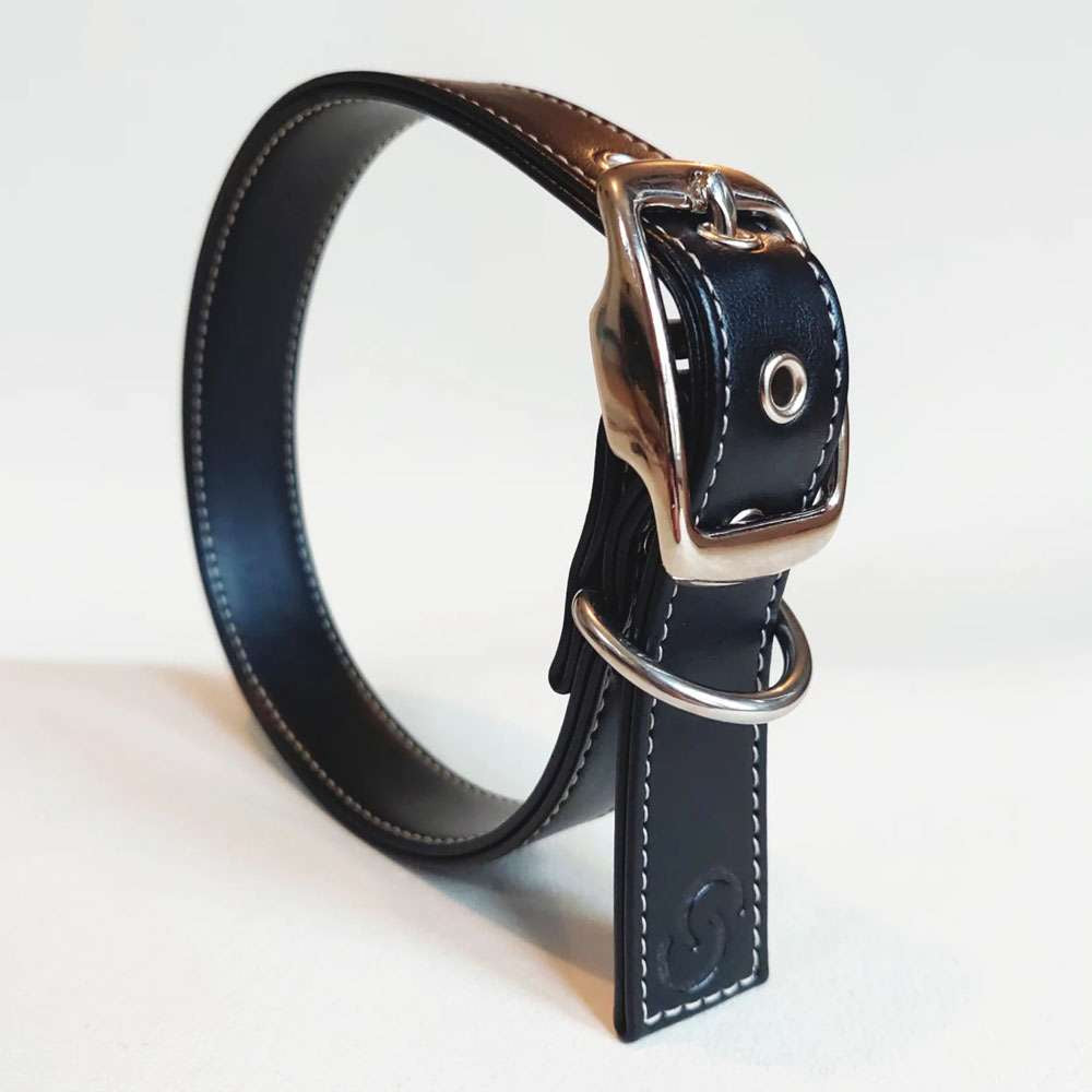 Classic Black Vegan Apple Leather Dog Collar