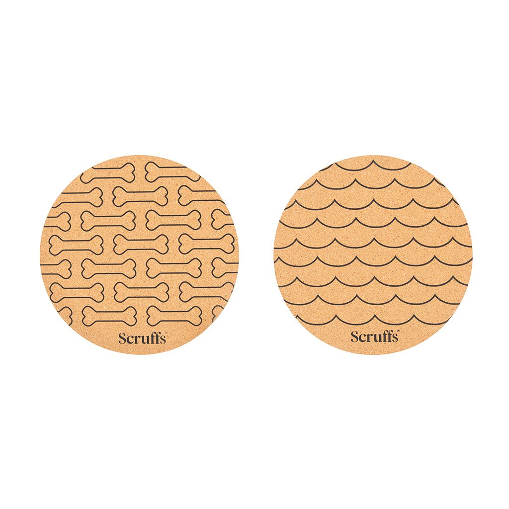 Scruffs 25cm Set of 2 Cork Pet Placemats -  Wave & Bone