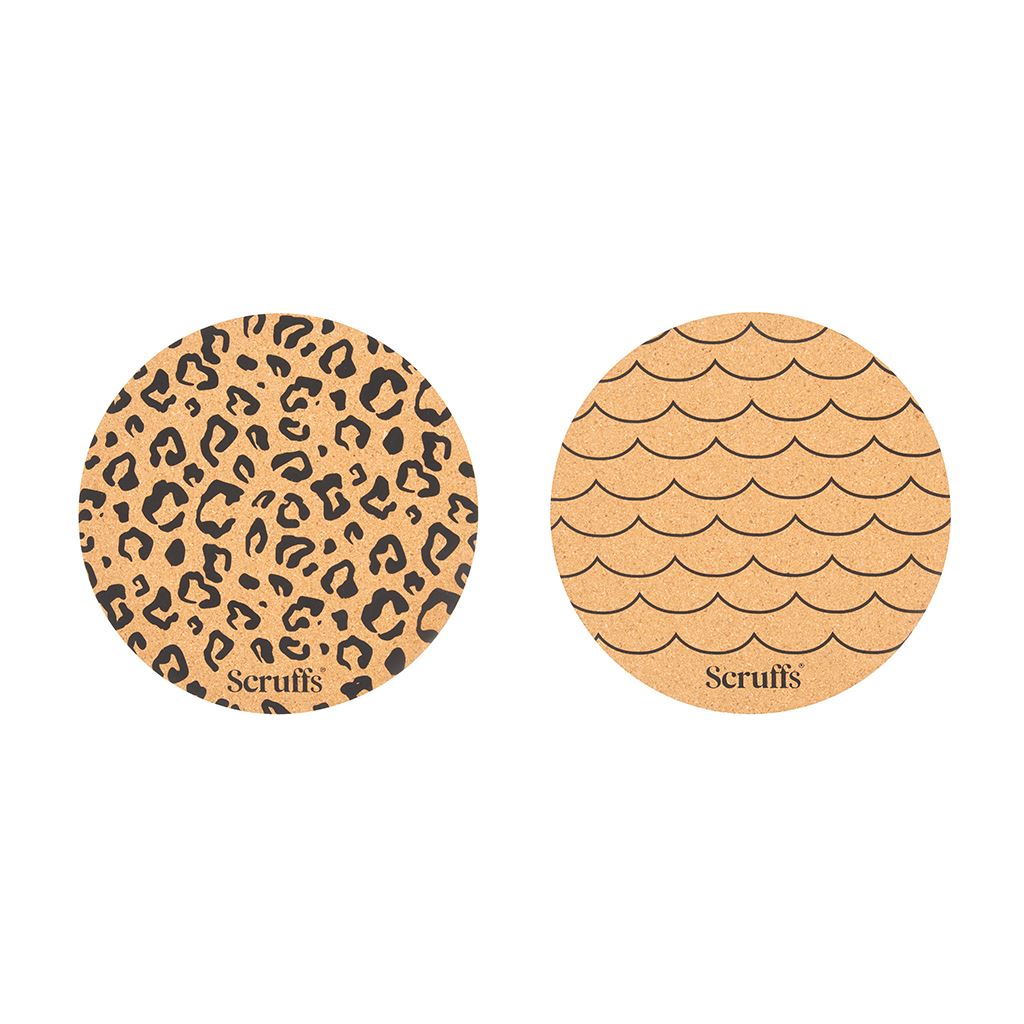 Set of 2 Cork Pet Placemats - 25cm - Wave & Leopard