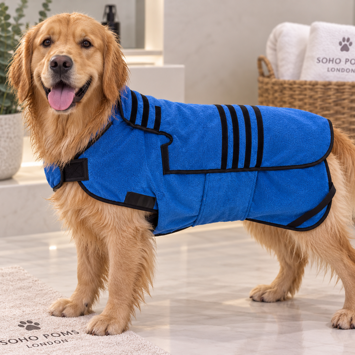 Soho Poms Wraparound Pet Bath Towel - Blue