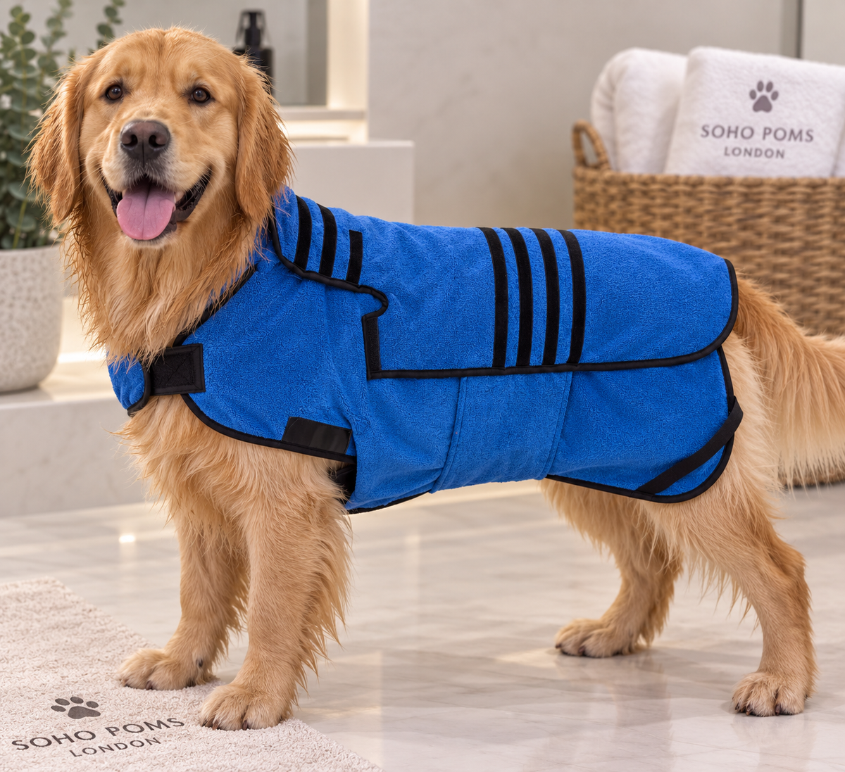 Soho Poms Wraparound Pet Bath Towel - Blue