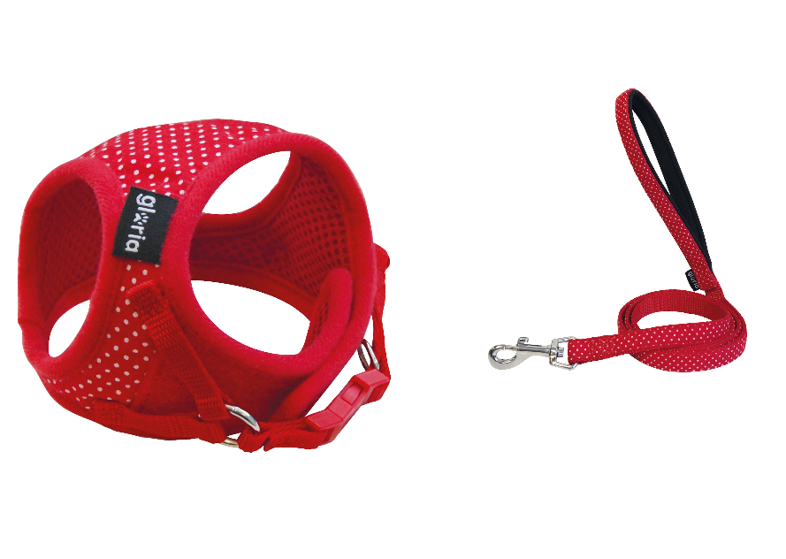 Gloria Harness and Leash Dots Red