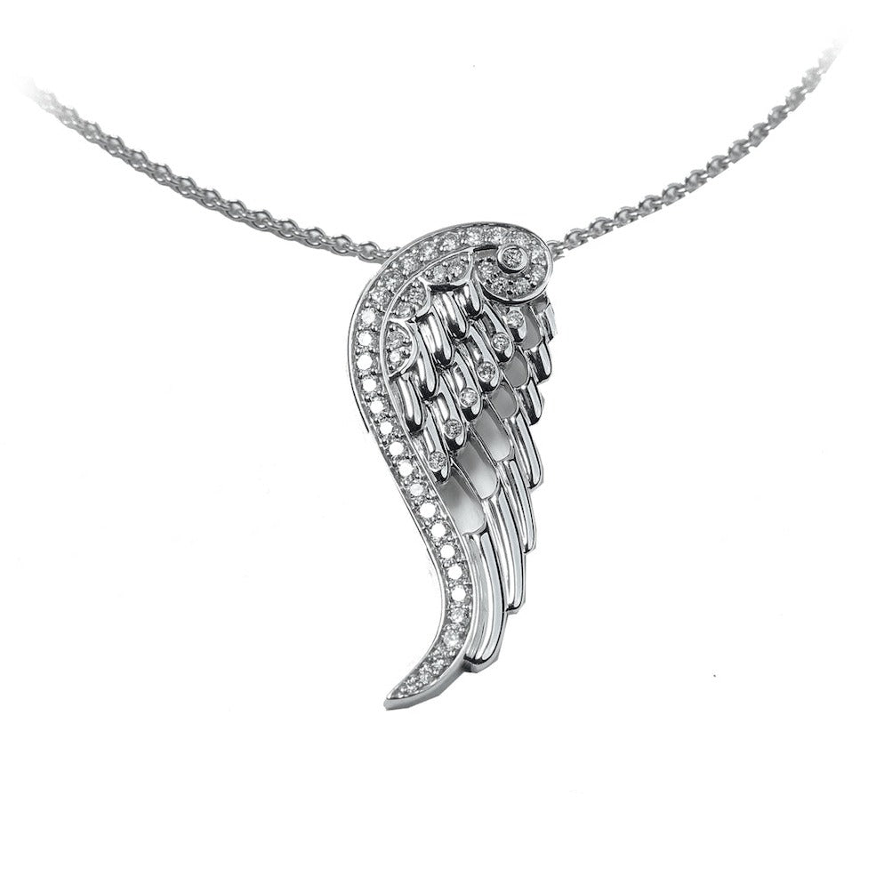 18K White Gold & Diamond Angel Wing Pendant