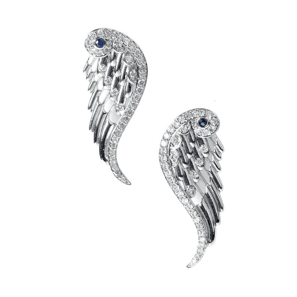 Sterling Silver, Diamond & Sapphire Earrings