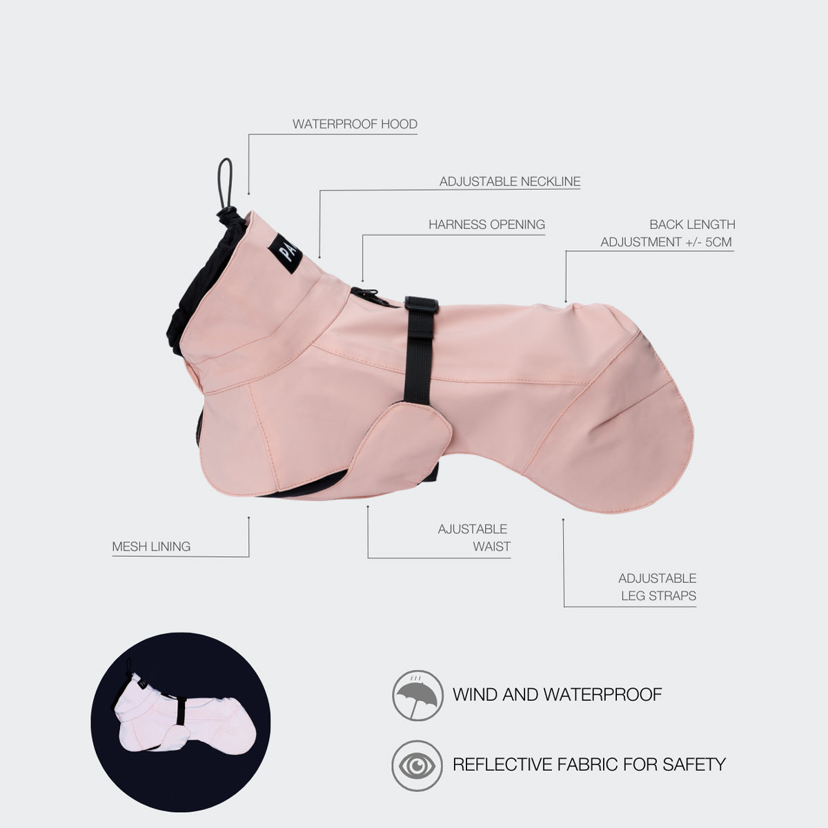 PAIKKA Reflektierender & Wasserdichter Hunderegenmantel Lite in Pink