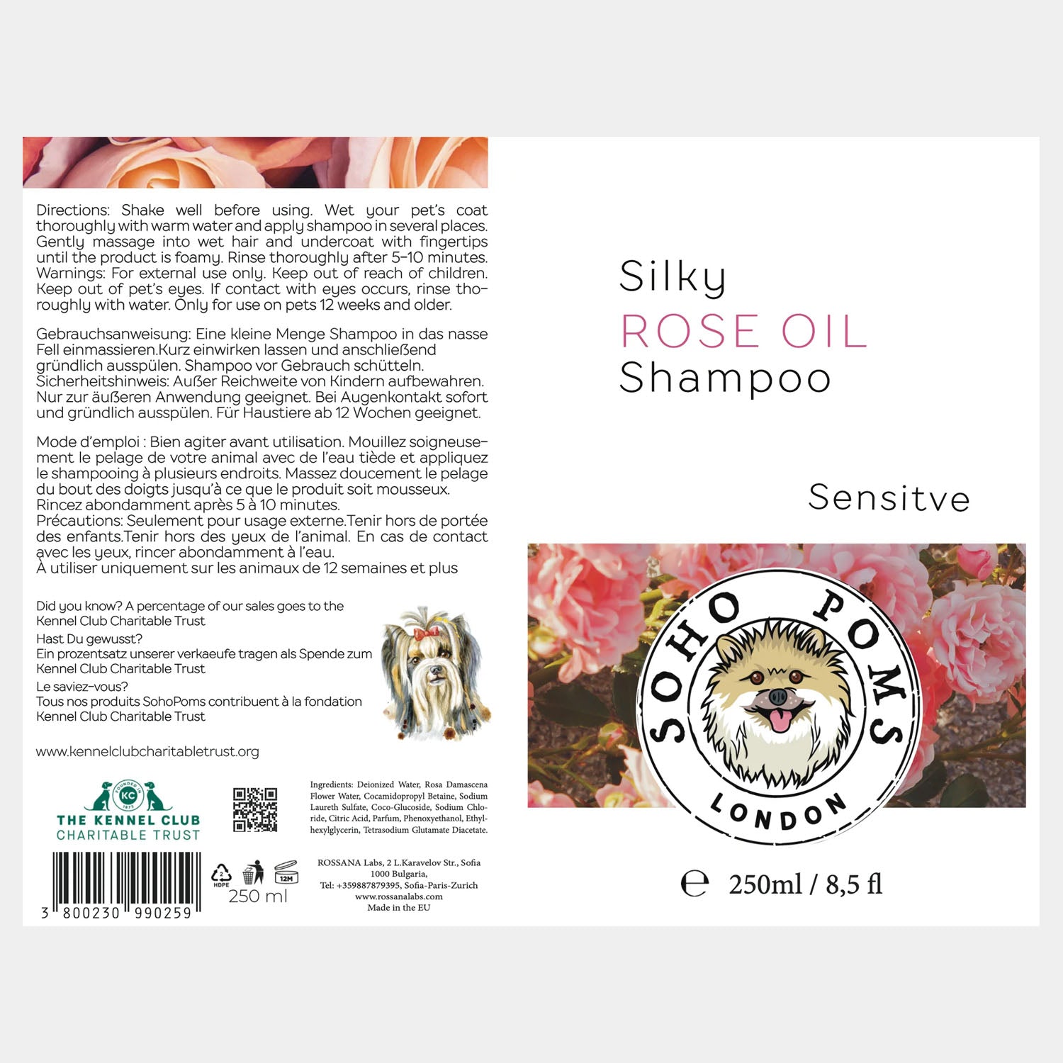 Rose Oil Dog Shampoo by SohoPoms - 250ml