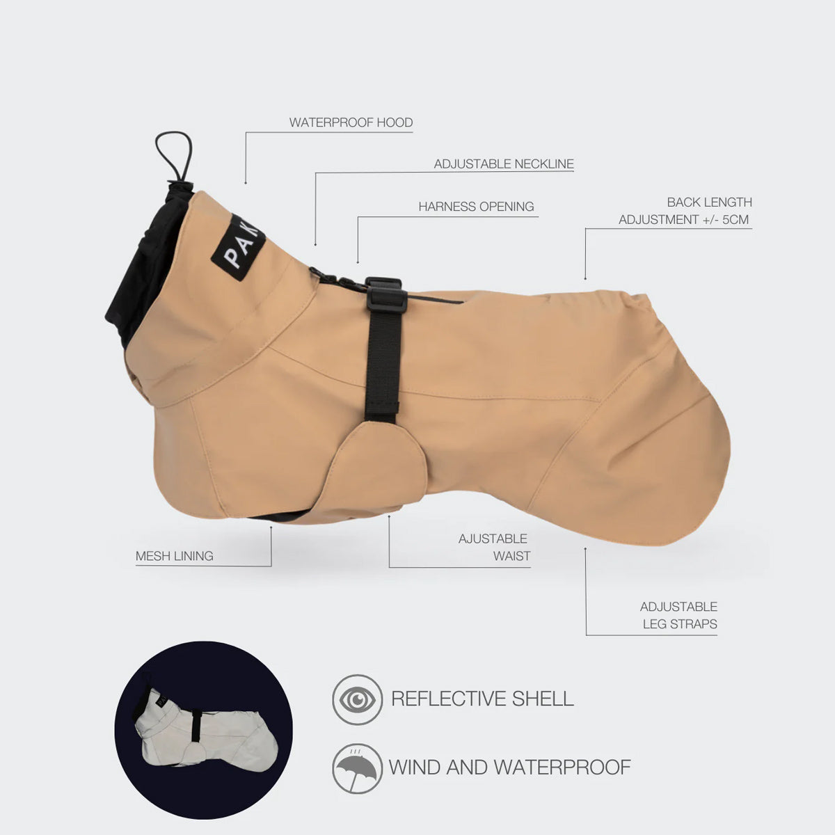 PAIKKA Reflektierender & Wasserdichter Hunderegenmantel Lite in Pink