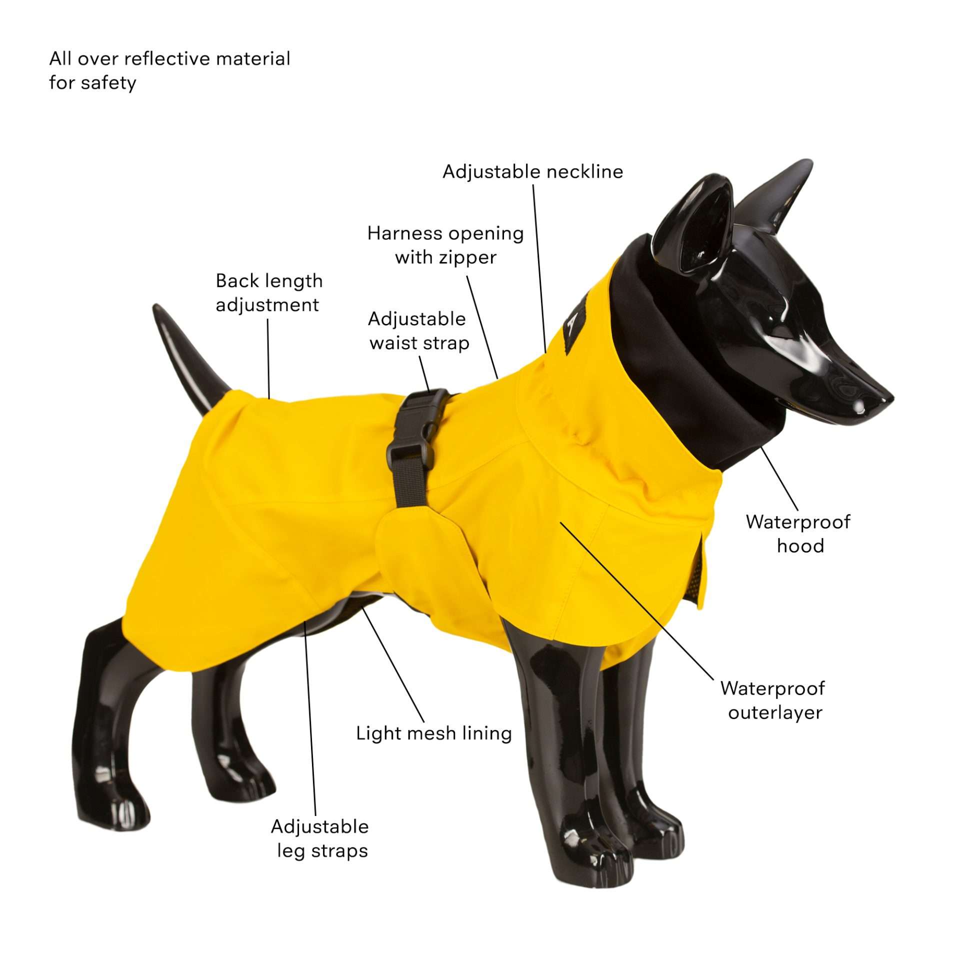 PAIKKA High Visibility Dog Raincoat Lite - Yellow