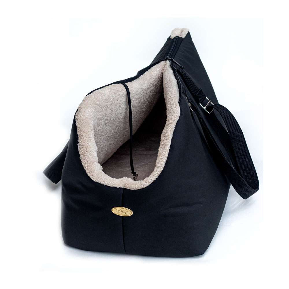 Suzy's Fashion Rainy Bear Sac de transport pour chien noir et beige avec fermeture éclair